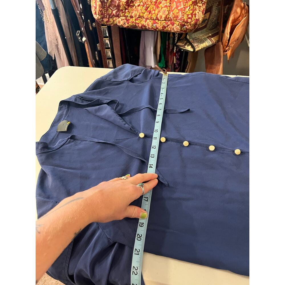 Fendi Blue Silk Tie Oversized Blouse Size 44 / XS Made in Italy - Picture 14 of 16